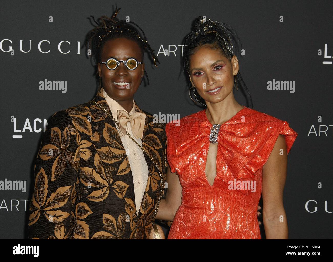 LOS ANGELES, CALIFORNIA - NOVEMBER 06: Mickalene Thomas, Racquel Chevremont  attend the 10th Annual LACMA ART+FILM GALA presented by Gucci at Los  Angeles County Museum of Art on November 06, 2021 in