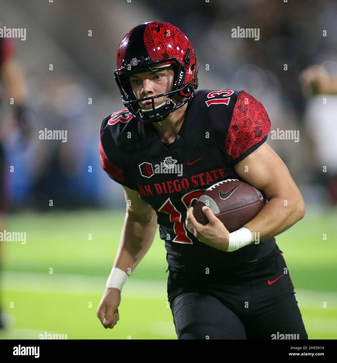 November 6, 2021 - San Diego State Aztecs place kicker Jack Browning #13  scores a touchdown on a 13 yard fake field goal play in a game between the  Hawaii Rainbow Warriors