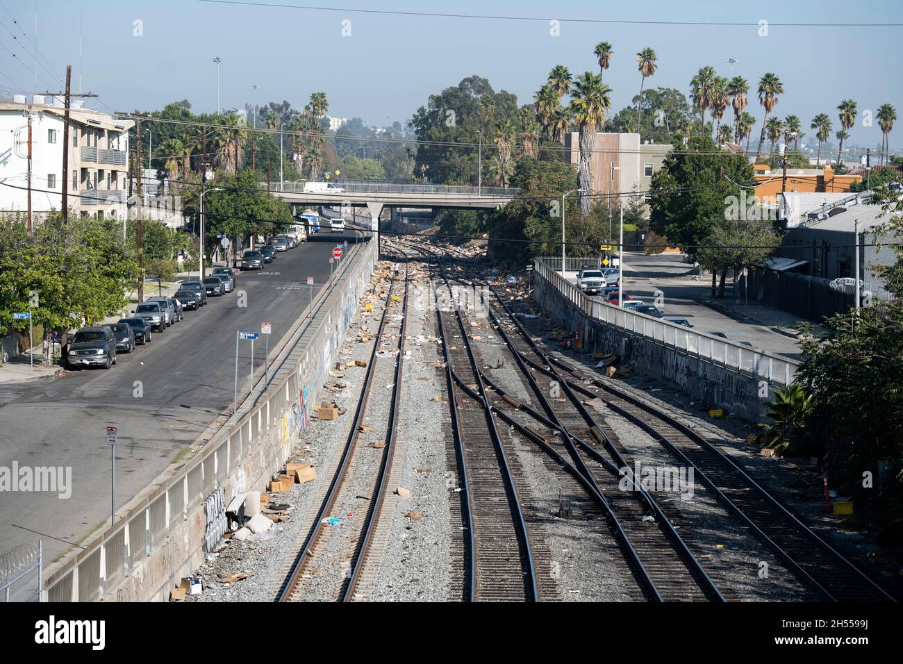 Los Angeles, CA USA Novmber 3, 2021 Mounains of trash from looting of trains along the Union