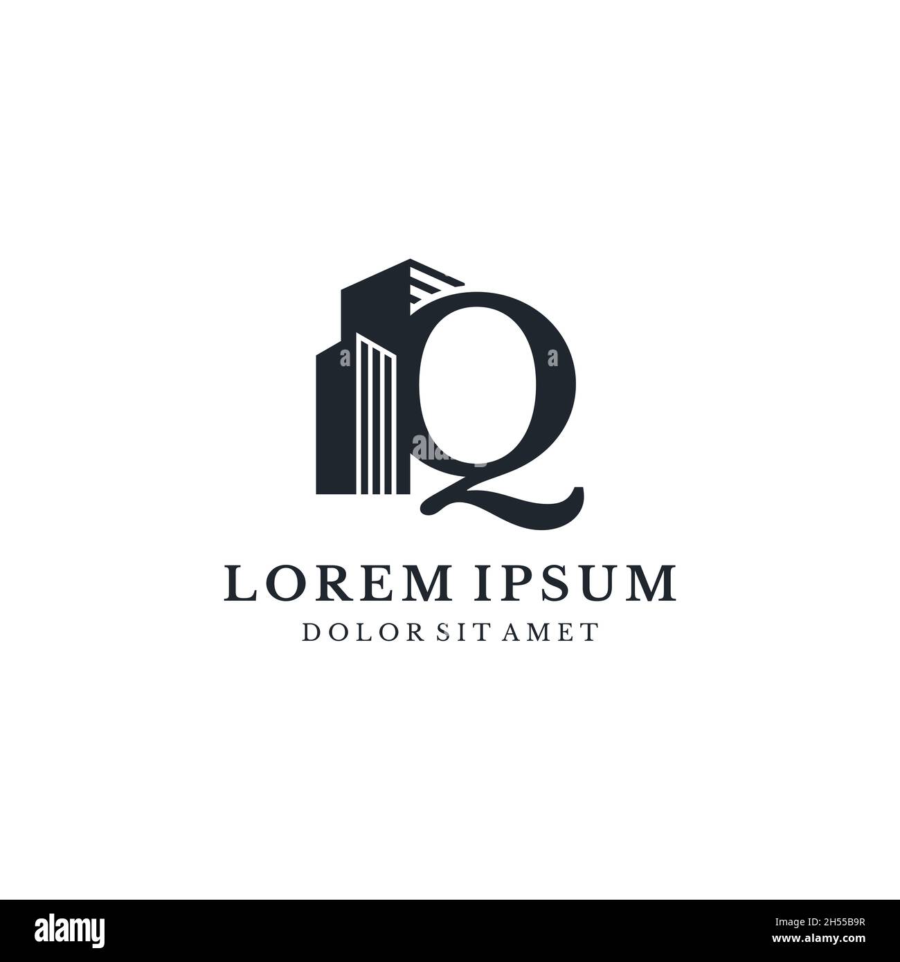 Letter Q with building logo vector stock illustration design template. Vector eps 10. Stock Vector