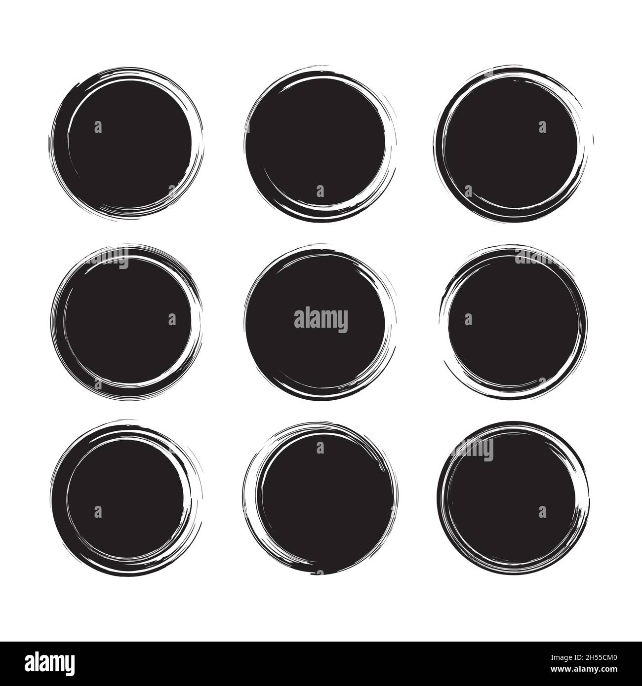 Circle Black Brush Stroke Set. Abstract Ink Design Stock Vector Image ...