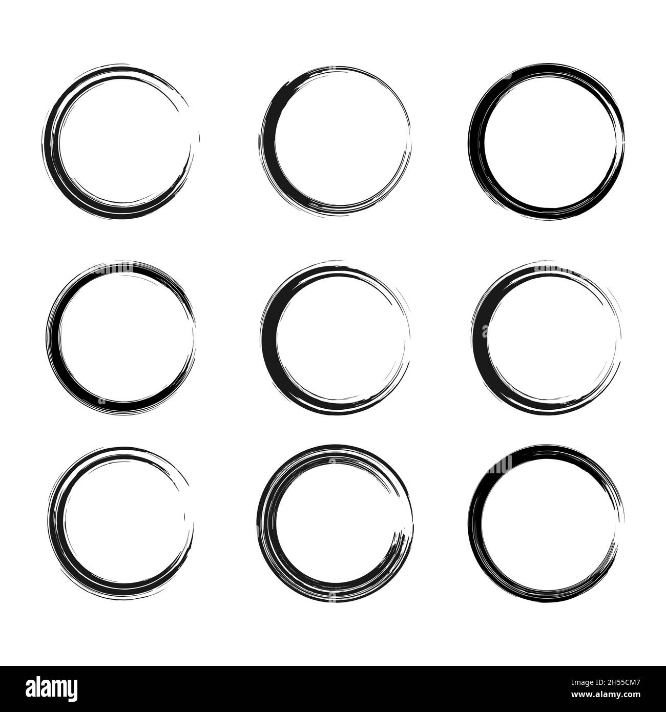 Circle Black Brush Stroke Set. Abstract Ink Design Stock Vector Image ...