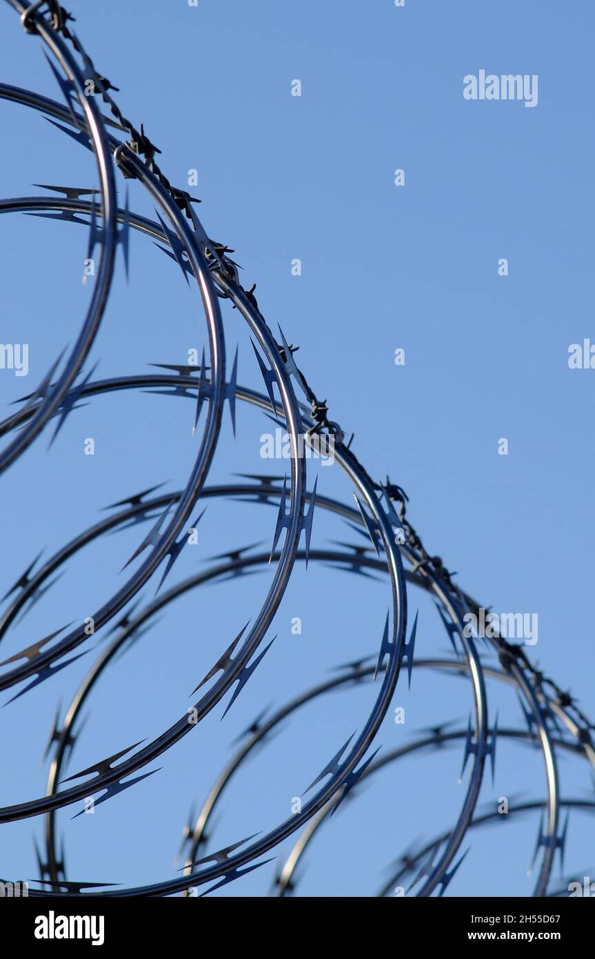Razor wire and barbed wire Stock Photo Alamy