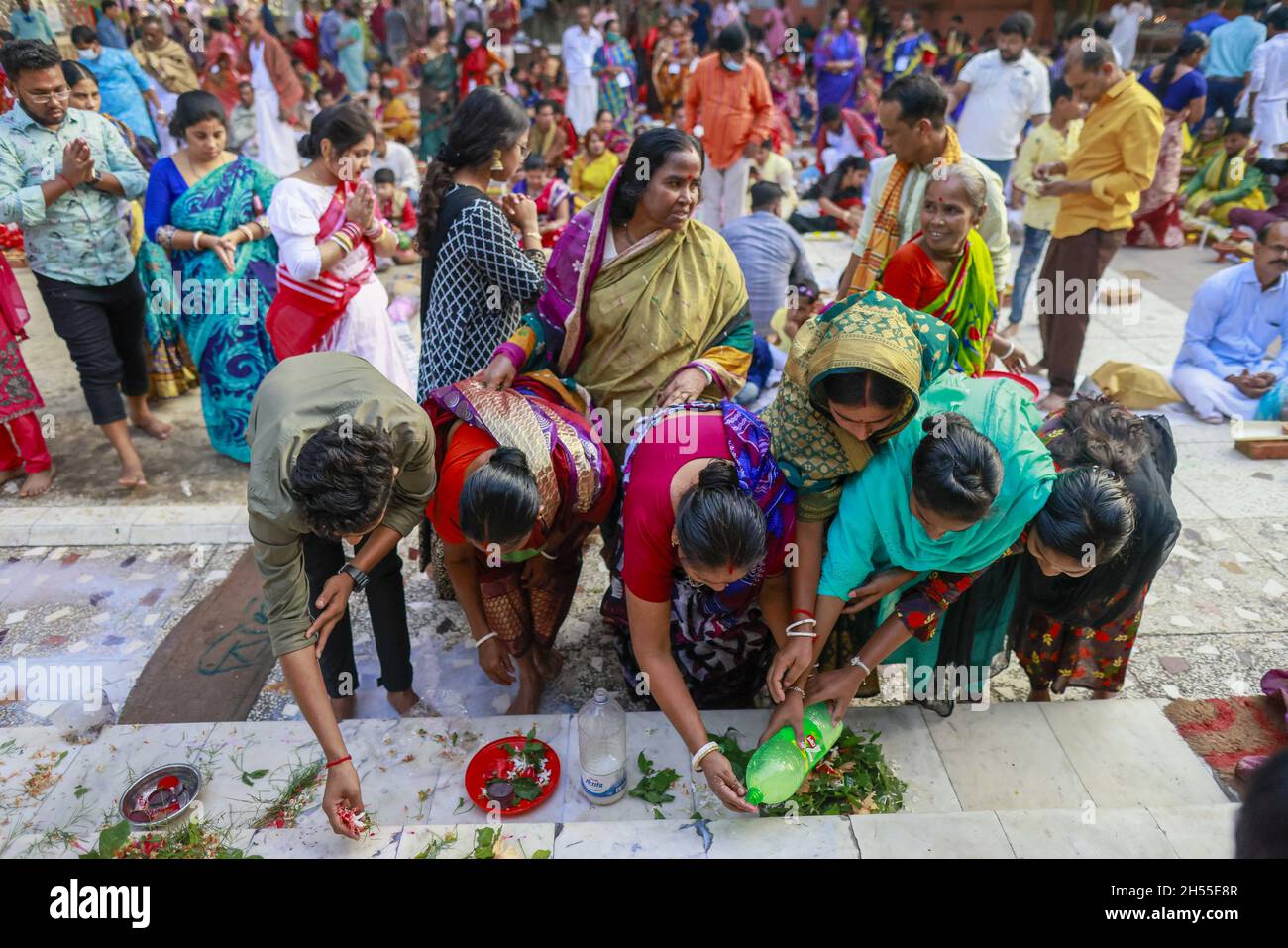 Hindu Devotees Offer Prayer As They Take Part In A Ritual Activity During The Rakher Upobash At Shri Shri Lokanath Brahmachar Ashram Temple Barodi Near Dhaka Bangladesh November 6 21 During Kartik