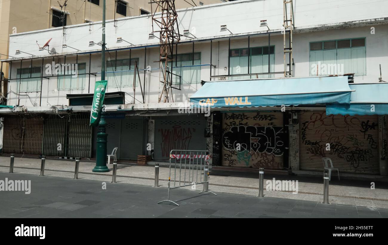 Closed Up Shops on Khaosan Road or Khao San Road Phra Nakhon District Bangkok Thailand Stock Photo