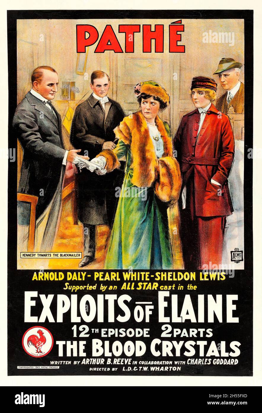 The Exploits of Elaine (Pathé, 1915). Episode 12 -- 'The Blood Crystals.' - Antique / old movie / film poster. Stock Photo