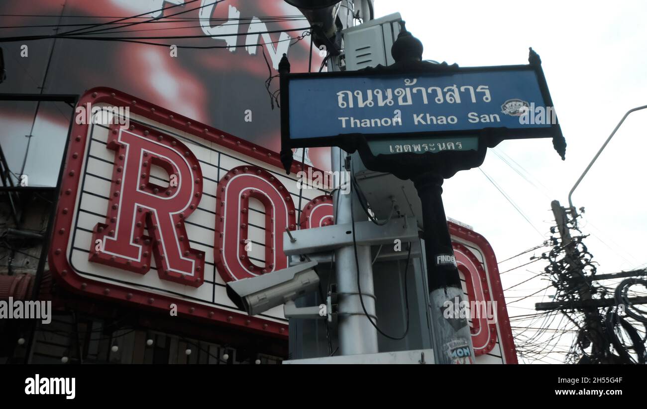 Street Sign Khaosan Road or Khao San Road Phra Nakhon District Bangkok Thailand Stock Photo