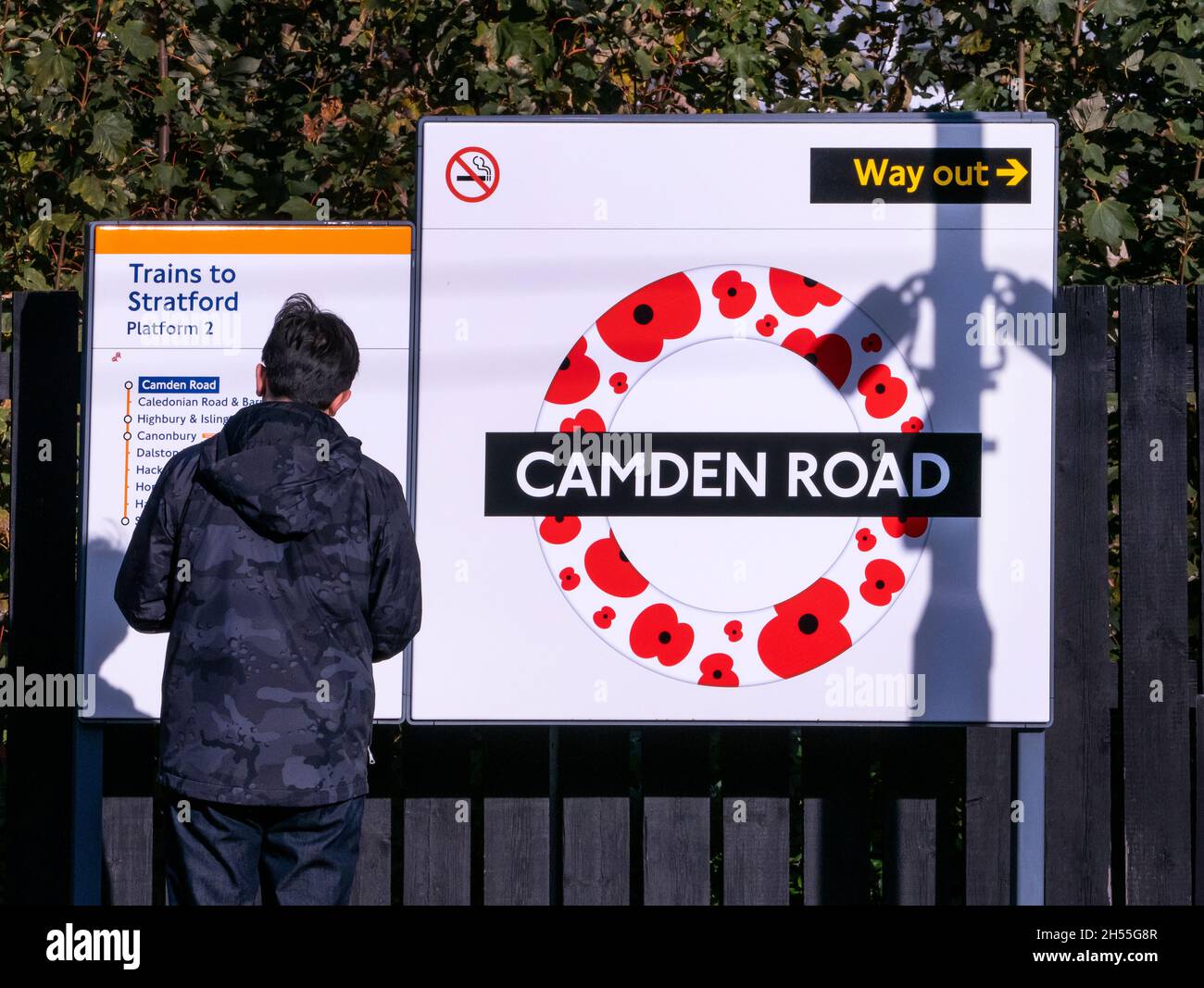 Poppy Appeal Rail station sign Stock Photo