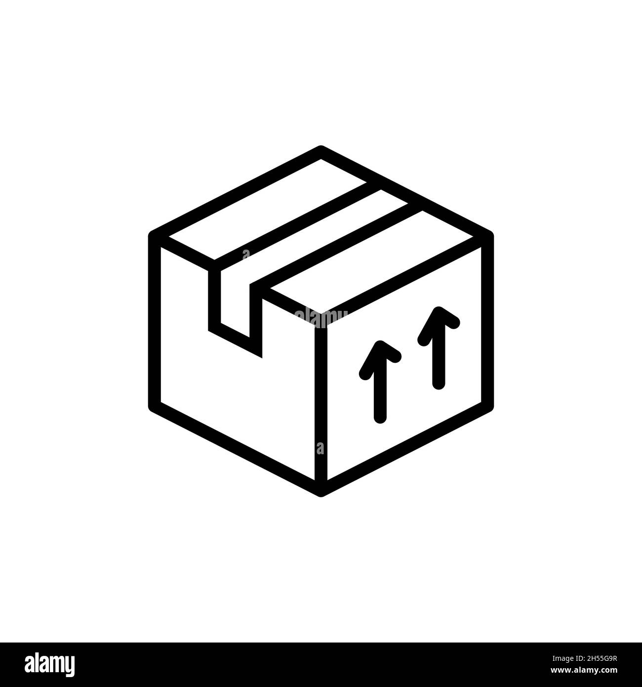 Delivery box with up arrows line icon. This side up cardboard box. Secure transport, shipping, cargo service. Fragile carton package. Vector, outline. Stock Vector