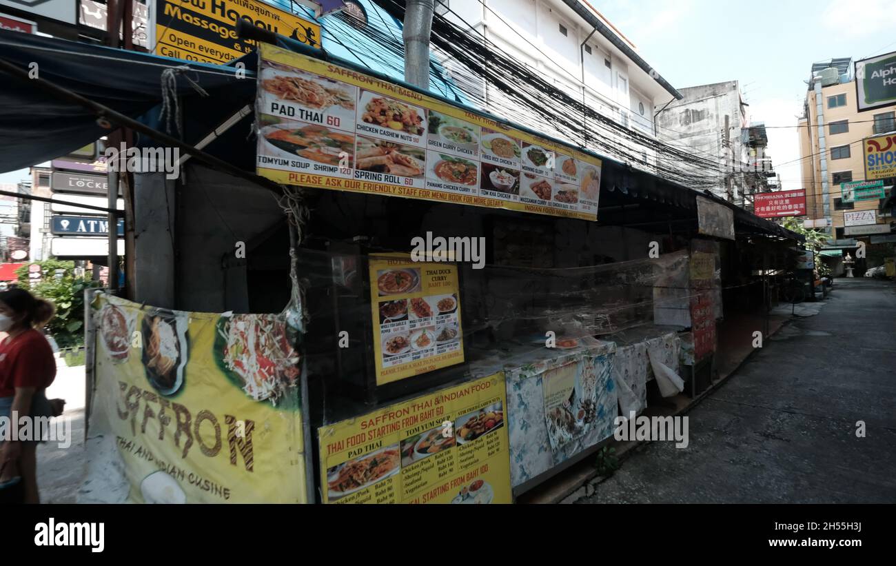 Street Food Vendor Khaosan Road aka Khao San Road Area Tourist Attraction Bangkok Thailand Stock Photo