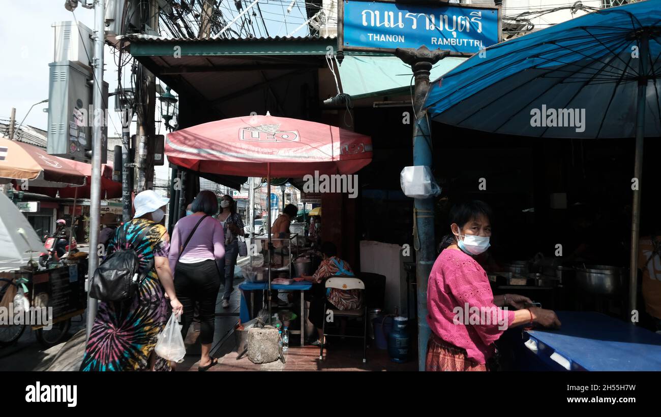 Khaosan Road aka Khao San Road Area Tourist Attraction Bangkok Thailand Stock Photo