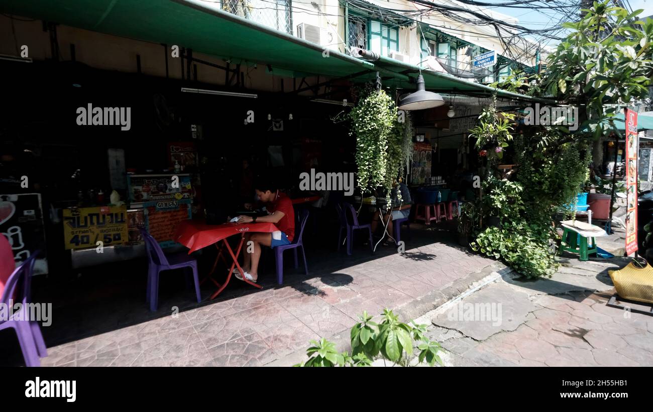 Khaosan Road aka Khao San Road Area Tourist Attraction Bangkok Thailand Stock Photo