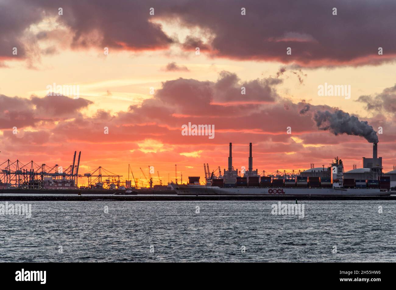 Hook of Holland, The Nethelrands, November 5, 2021 fiery sky just