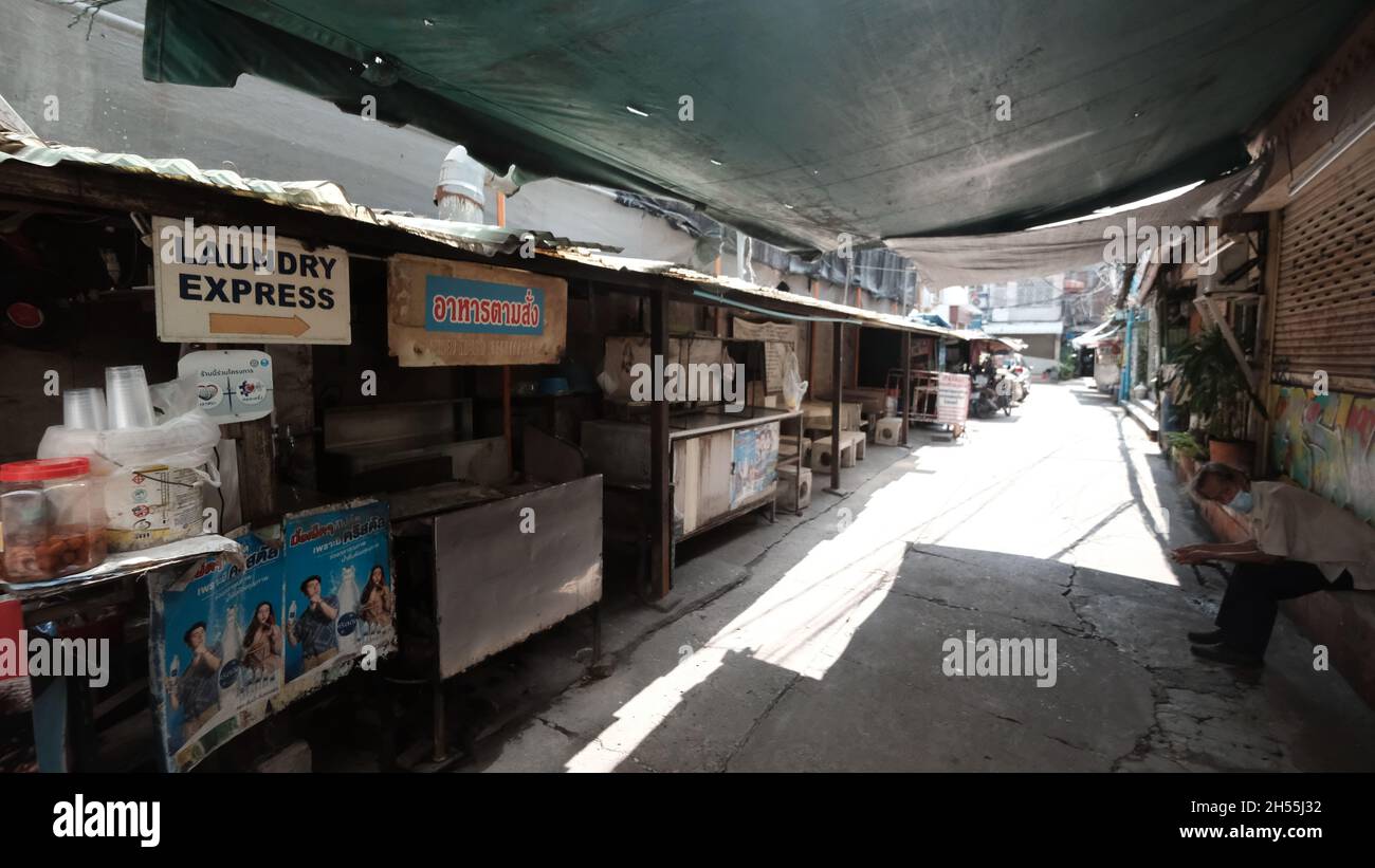Alley Way near Khaosan Road aka Khao San Road Area Tourist Attraction Bangkok Thailand Stock Photo