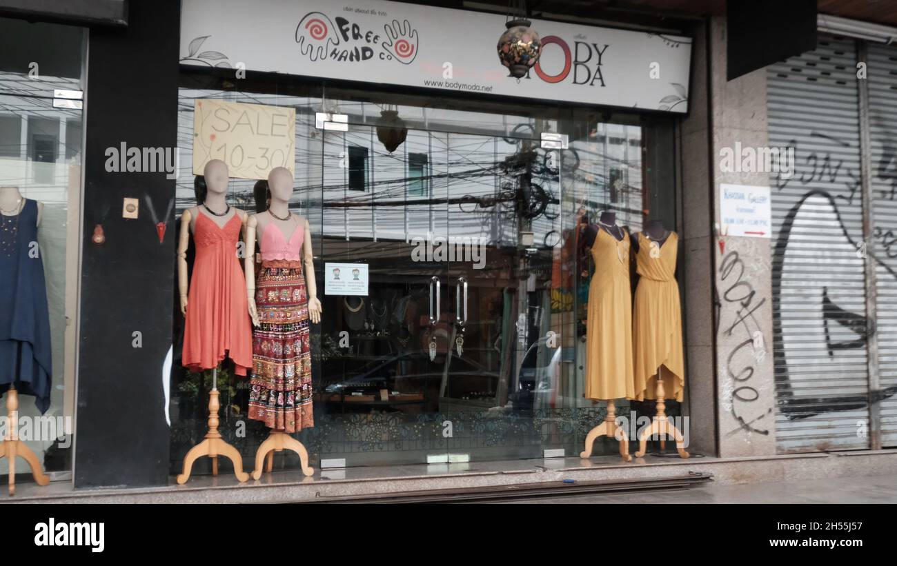 Frog Hand Garment Shop Khaosan Road aka Khao San Road Area Tourist Attraction Bangkok Thailand Stock Photo