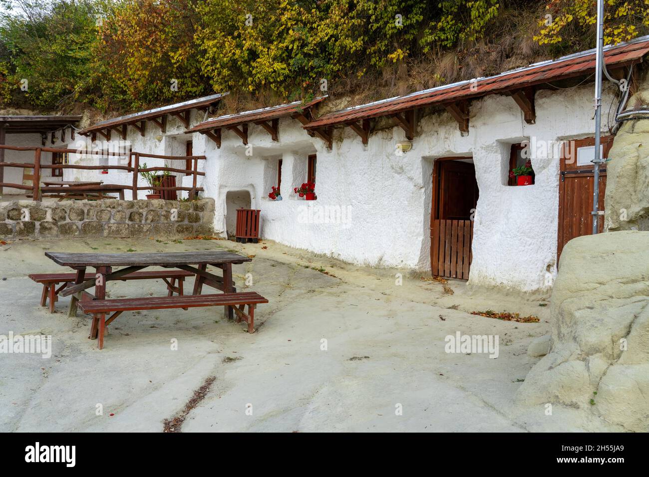 cave houses flats old historical village in Egerszalok Hungary . Stock Photo