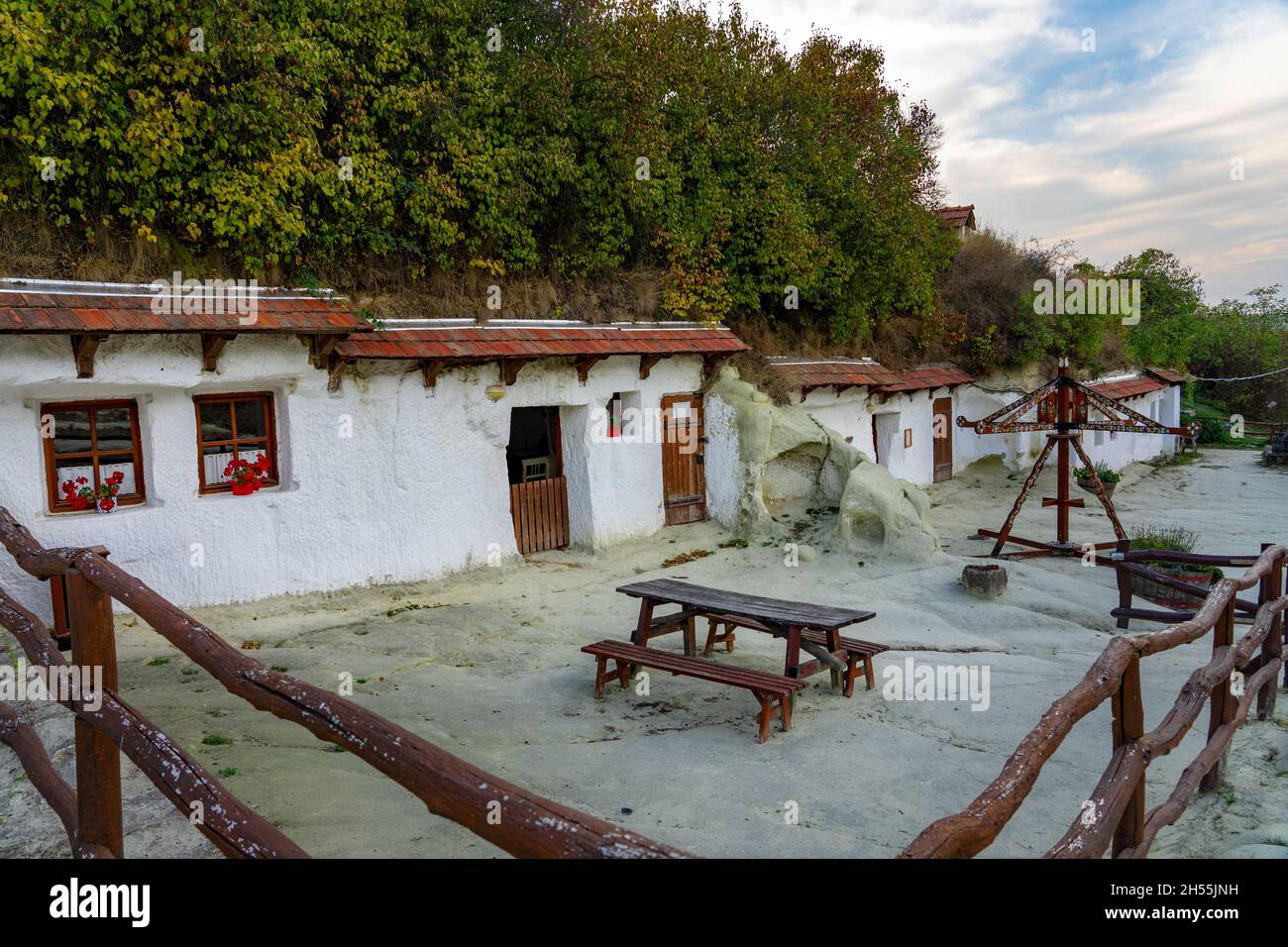 cave houses flats old historical village in Egerszalok Hungary . Stock Photo