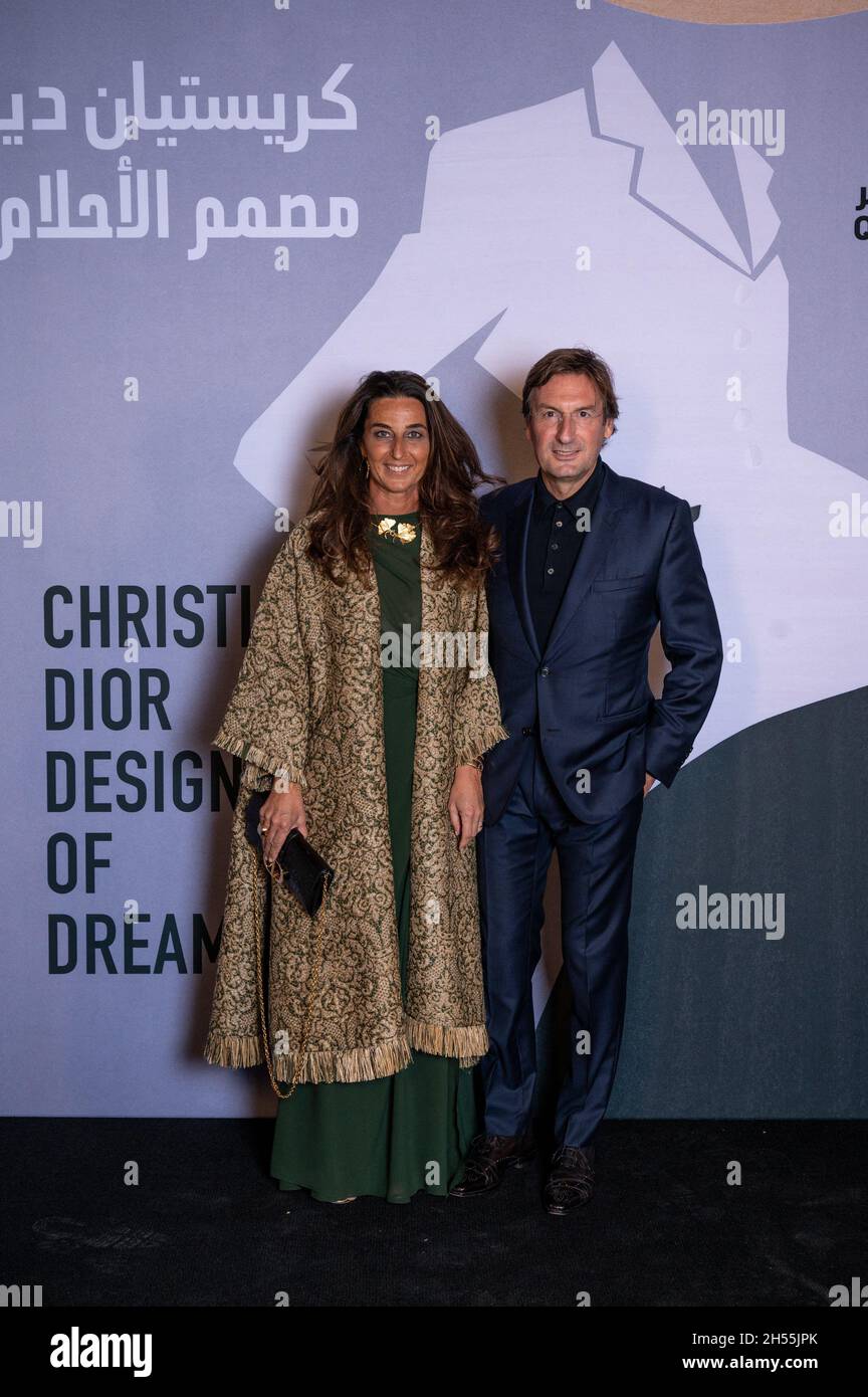 Chairman and CEO of Christian Dior Couture Pietro Beccari and wife  Elisabetta arrive to â€˜Dior Designer of Dreamsâ€™ exhibition, at M7  center, in Doha, Qatar, on November 5, 2021. Photo by Balkis