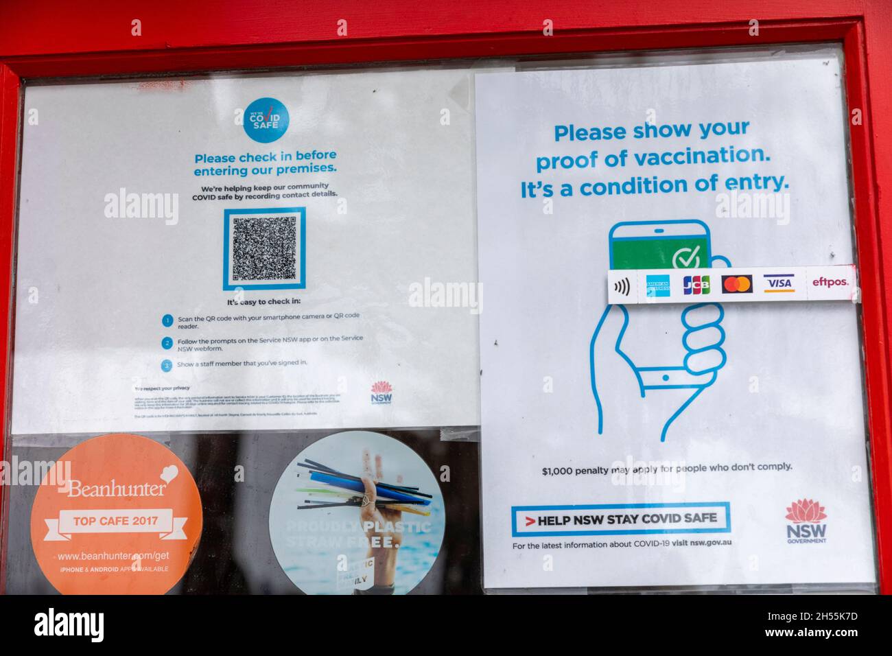 Sydney shop requires customers to show proof of double vaccination and to check in with Service NSW QR app,Australia Stock Photo
