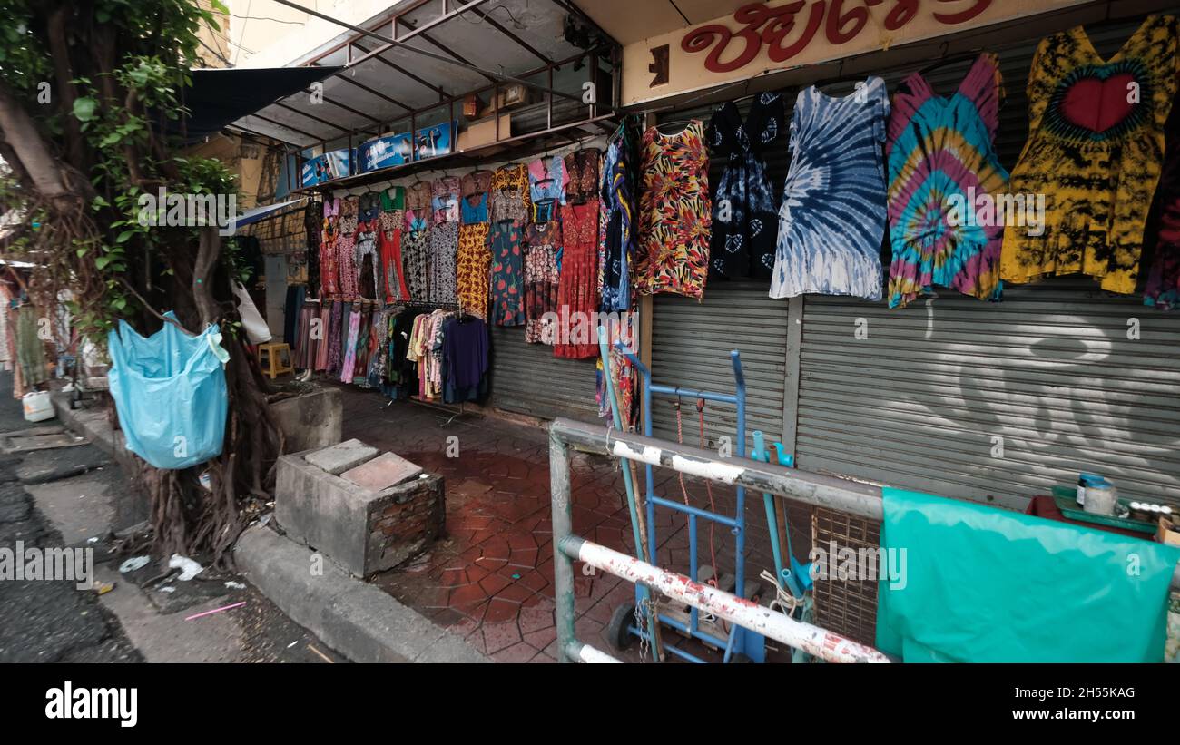 Tee Shirt Seller Haberdasher Khaosan Road aka Khao San Road Area Tourist Attraction Bangkok Thailand Stock Photo