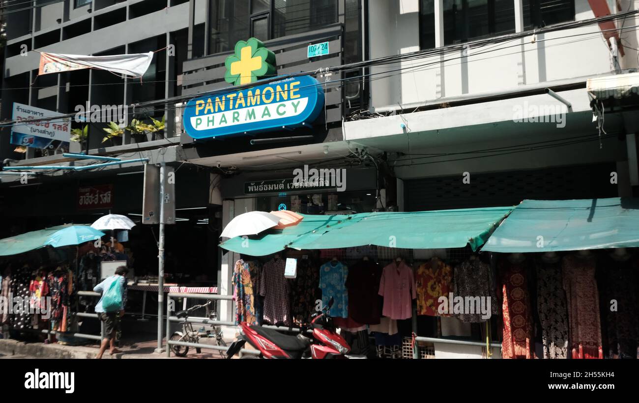 Pantamone Pharmacy Khaosan Road aka Khao San Road Area Tourist Attraction Bangkok Thailand Stock Photo