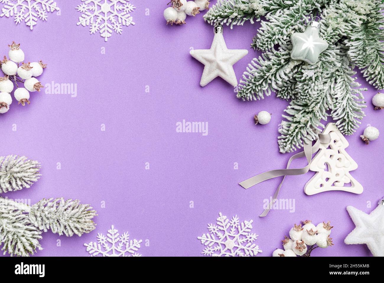 Silver Purple Christmas Decorations Space Text Stock Photo 42078058