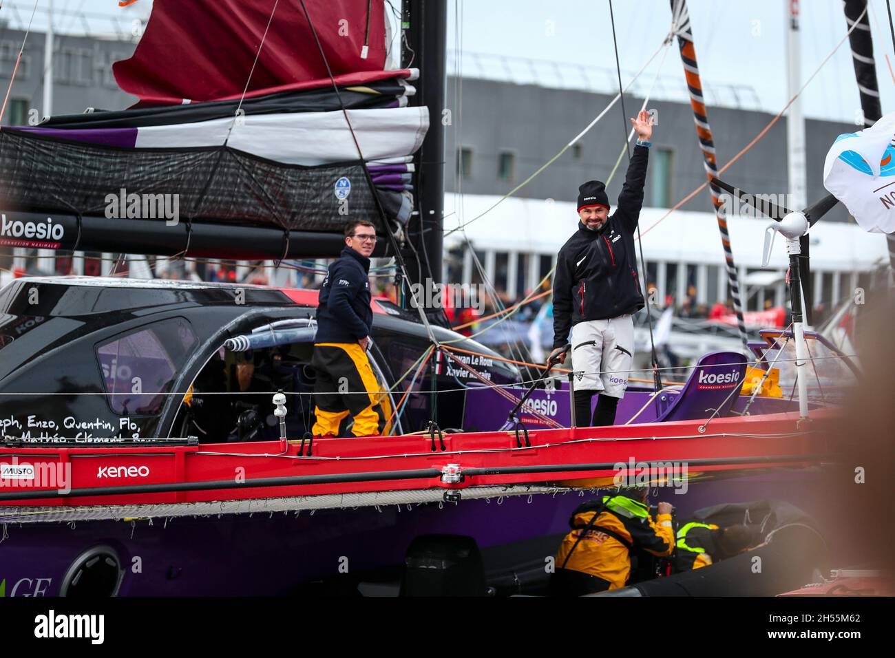 Le Havre, France. 07th Nov, 2021. Le Roux Erwan (fra) Macaire Xavier (fra) sailing on the Ocean Fifty Koesio prior to the start of the 15th edition of the Transat Jacques Vabre, yachting race from Le Havre, France to Fort de France, Martinique, on November 7, 2021 - Photo Pierre Bourras/DPPI Credit: DPPI Media/Alamy Live News Stock Photo