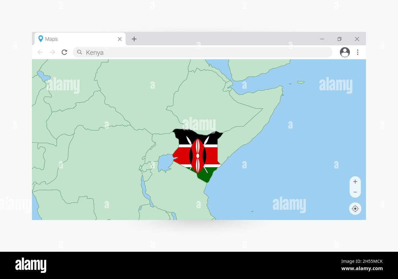 Browser window with map of Kenya, searching  Kenya in internet. Modern browser window template. Stock Vector