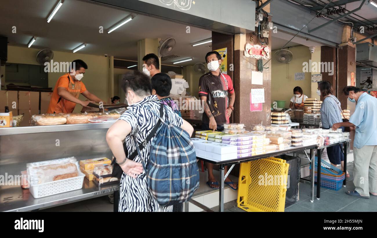 People at Bakery Khaosan Road aka Khao San Road Area Tourist Attraction Bangkok Thailand Stock Photo