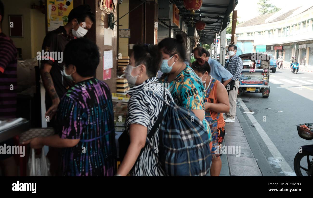 People at Bakery Khaosan Road aka Khao San Road Area Tourist Attraction Bangkok Thailand Stock Photo