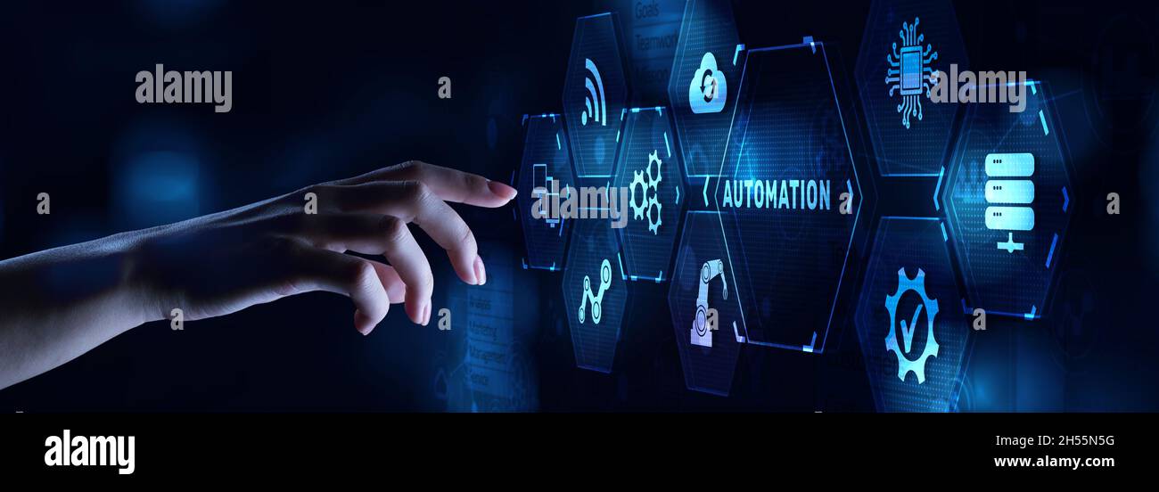 Automation Gears icon RPA Software development business process optimisation innovation technology. Stock Photo