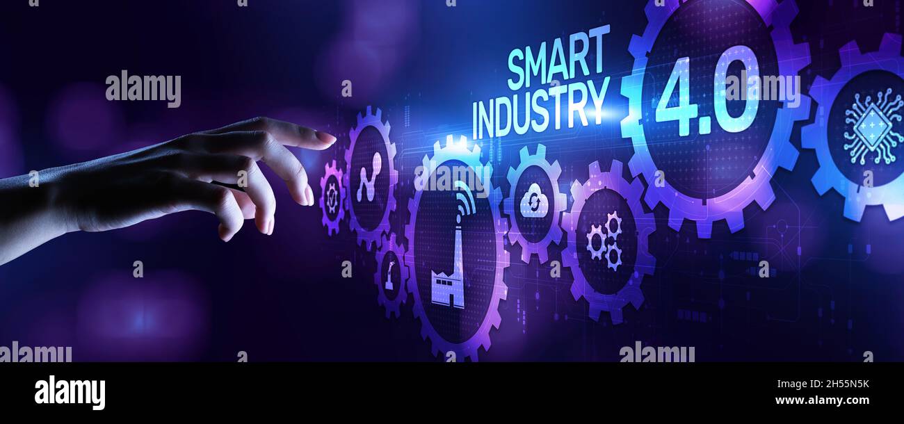 Smart industry 4.0 innovation automation manufacturing technology concept. Stock Photo