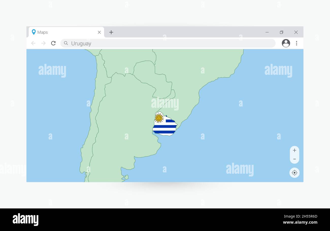 Browser window with map of Uruguay, searching  Uruguay in internet. Modern browser window template. Stock Vector
