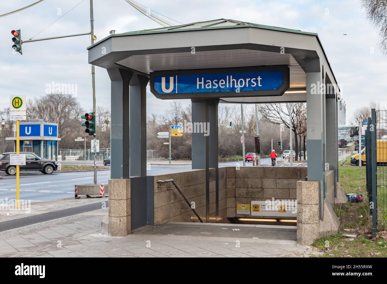 Entrance to Haselhorst underground station in Berlin Stock Photo