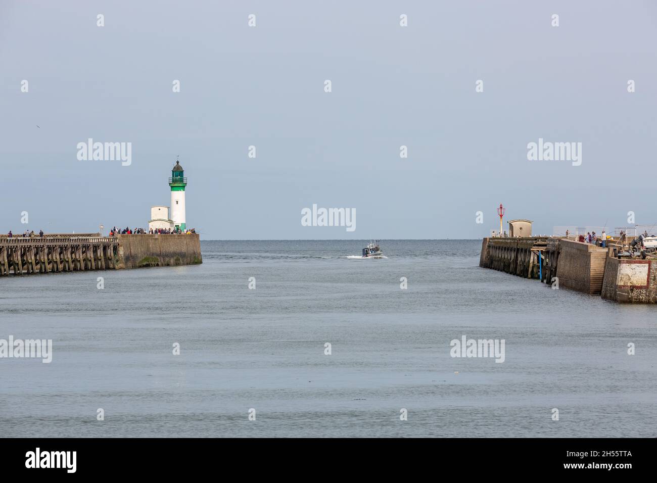 Access to the port of Le Tréport, jetty and dike. Le Tréport, France Stock Photo