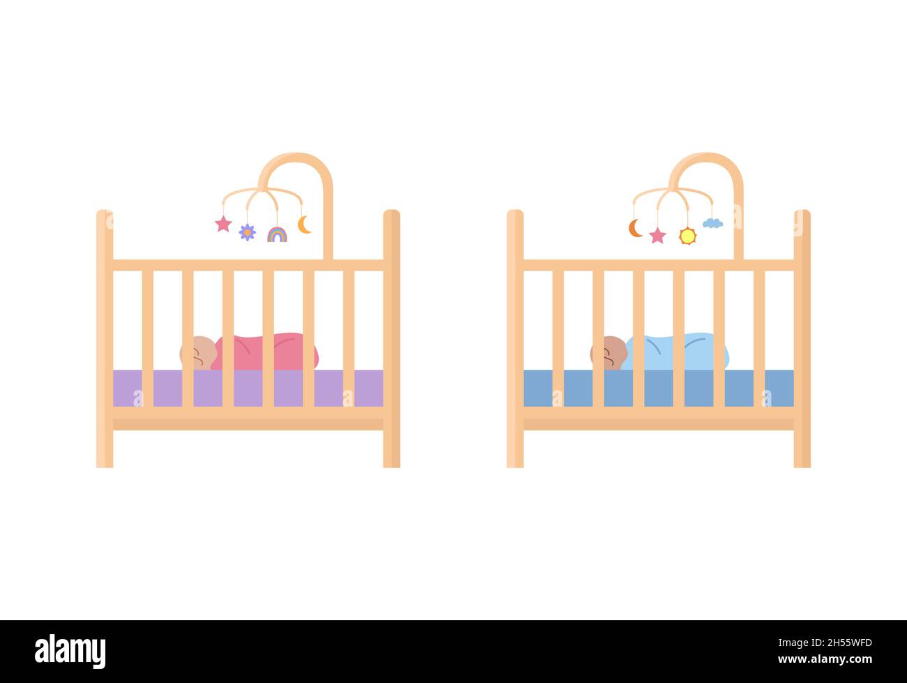 Sleeping girl in cot bed Stock Vector Images Alamy
