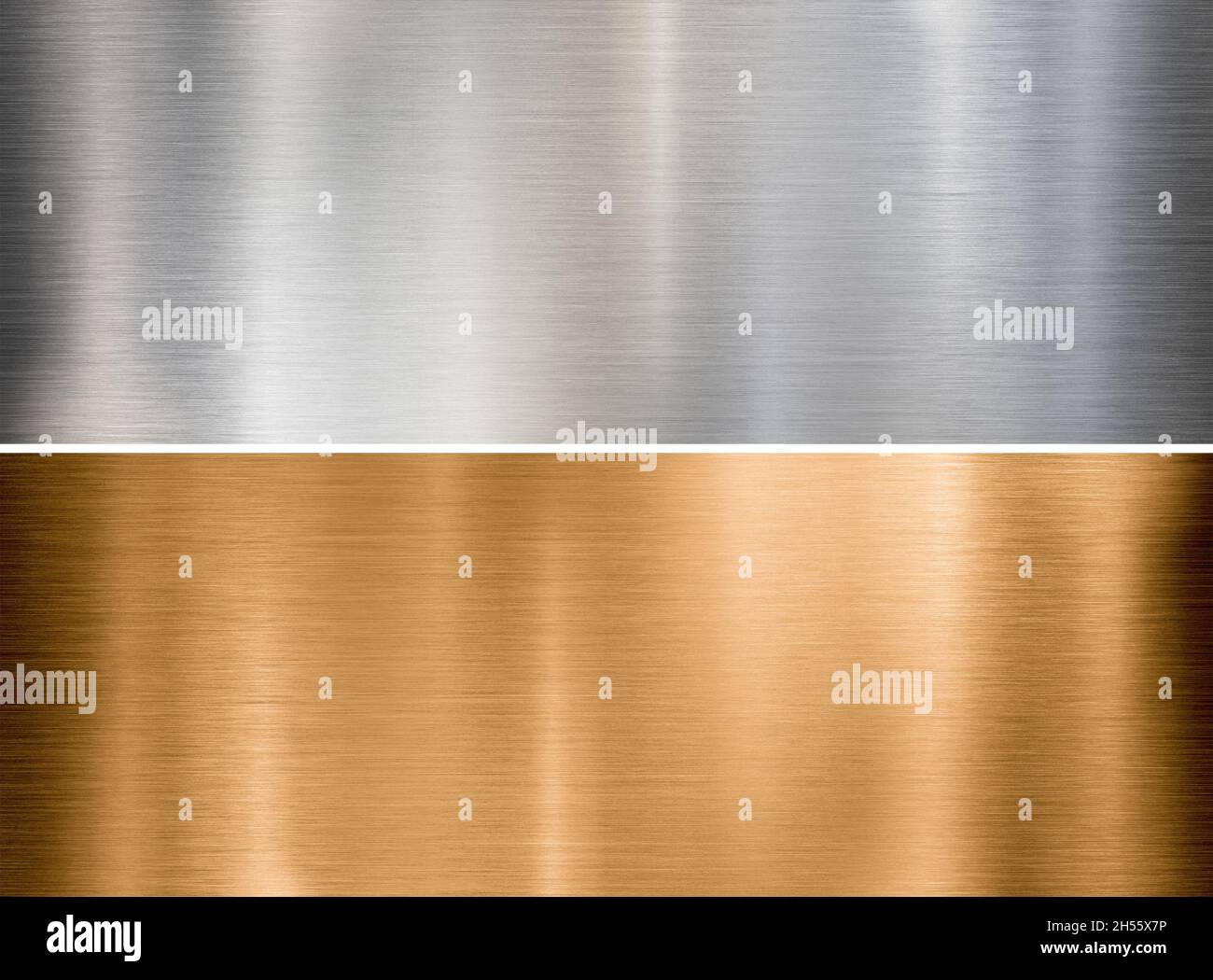 Two brushed metal plates collection as silver and bronze Stock Photo
