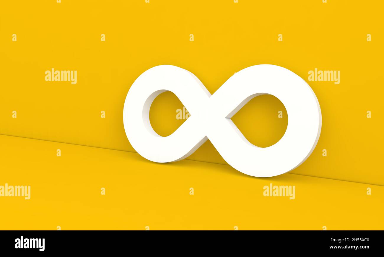 Abstract infinity sign on a yellow background. 3d render illustration. Stock Photo