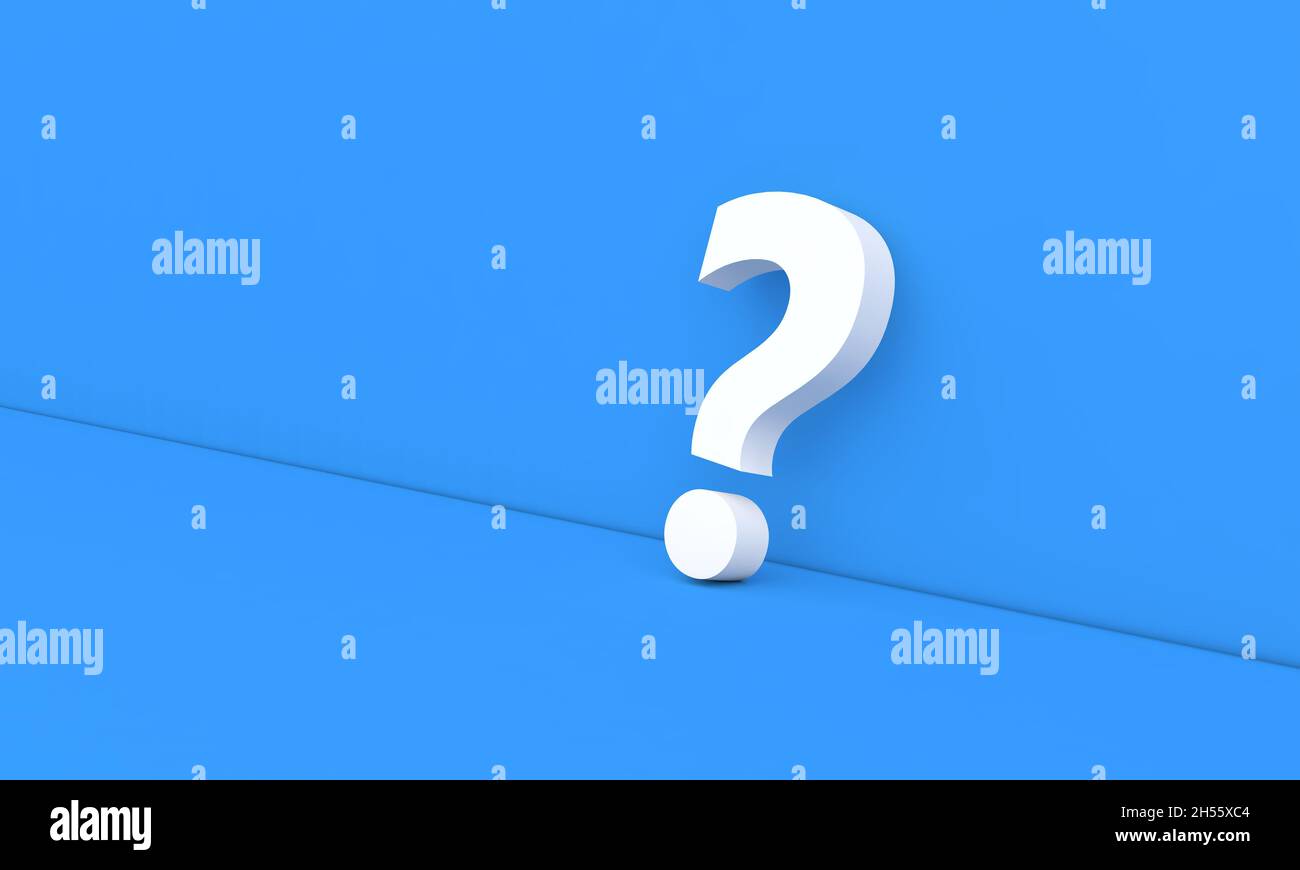 Question mark on a blue background. 3d render illustration. Stock Photo
