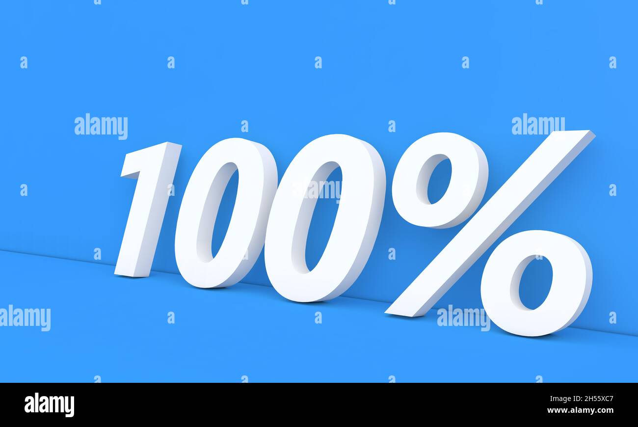 Discount 100 percent off sale. White numbers on a blue background. 3d render illustration. Stock Photo