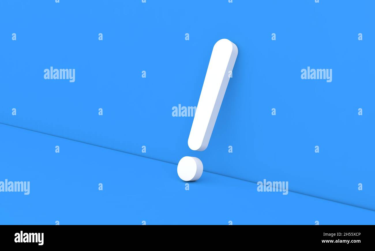 Exclamation mark on a blue background. 3d render illustration. Stock Photo