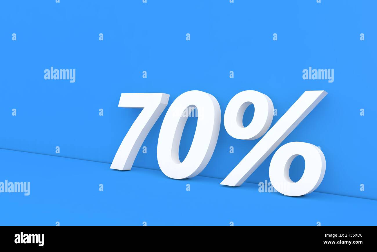 70 percent off sale. White numbers on a blue background. 3d render illustration. Stock Photo