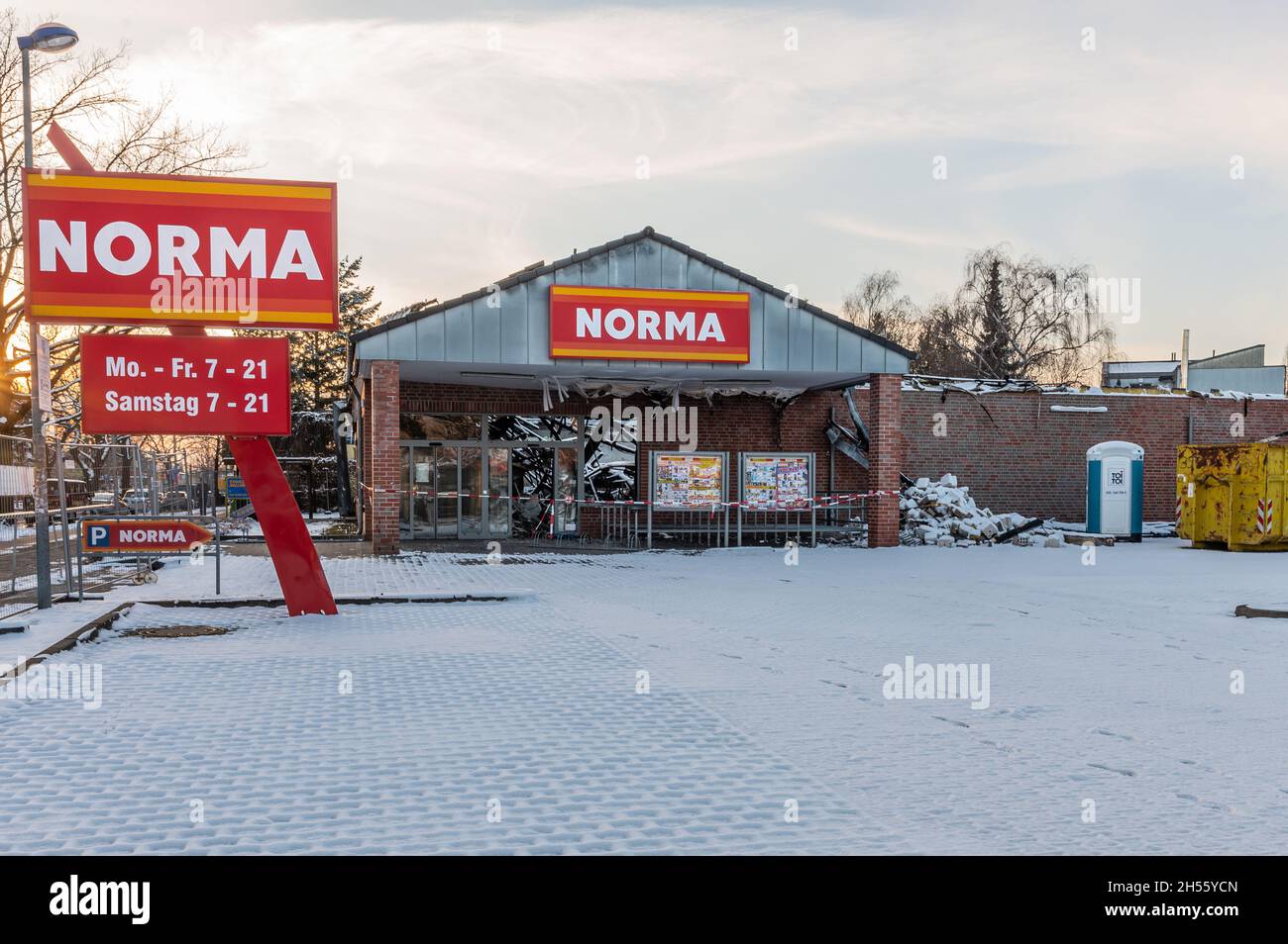 Norma Discounter, which burned down on New Year's Eve due to storage of fireworks Stock Photo