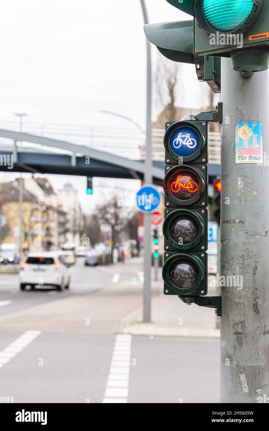 bicycle traffic light glowing red Stock Photo