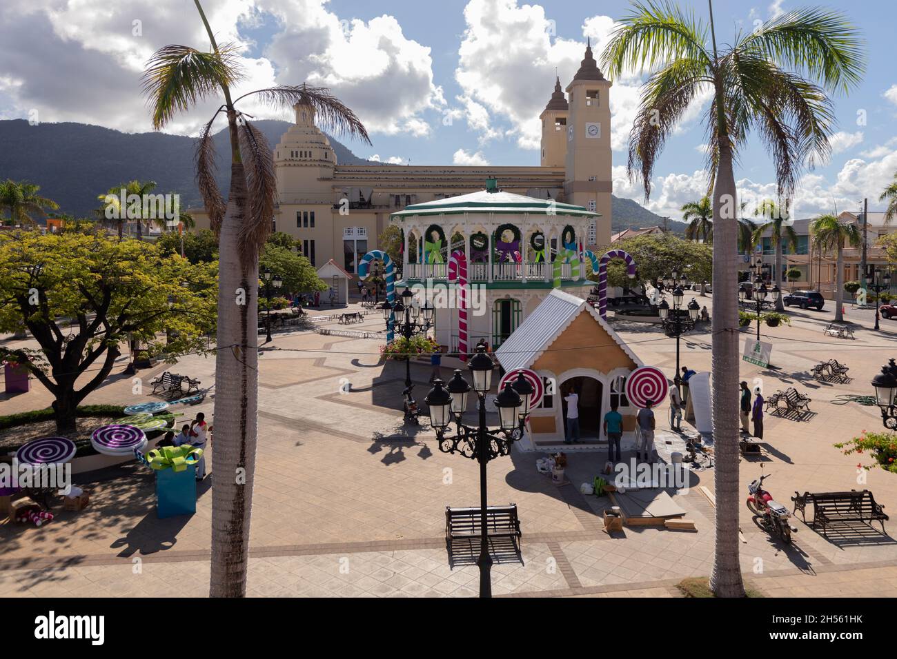 Xmas decorations in the square for Puerto Plata Stock Photo