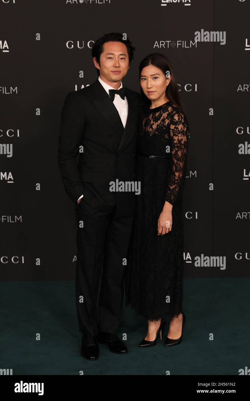 Steven Yeun and Joana Pak arrives at the 2021 LACMA Art + Film Gala