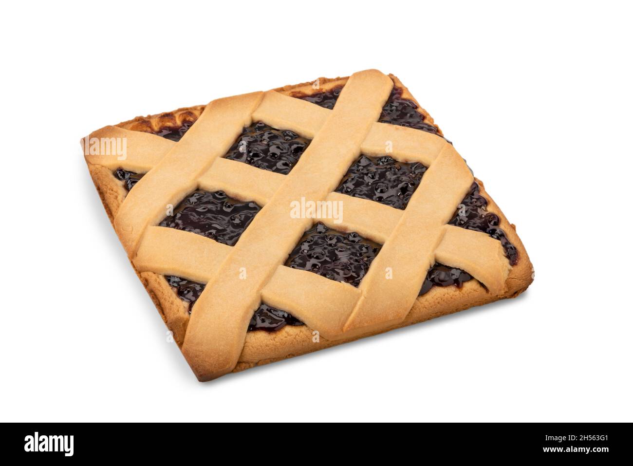 Square jam tart, pie crostata isolated on white Stock Photo