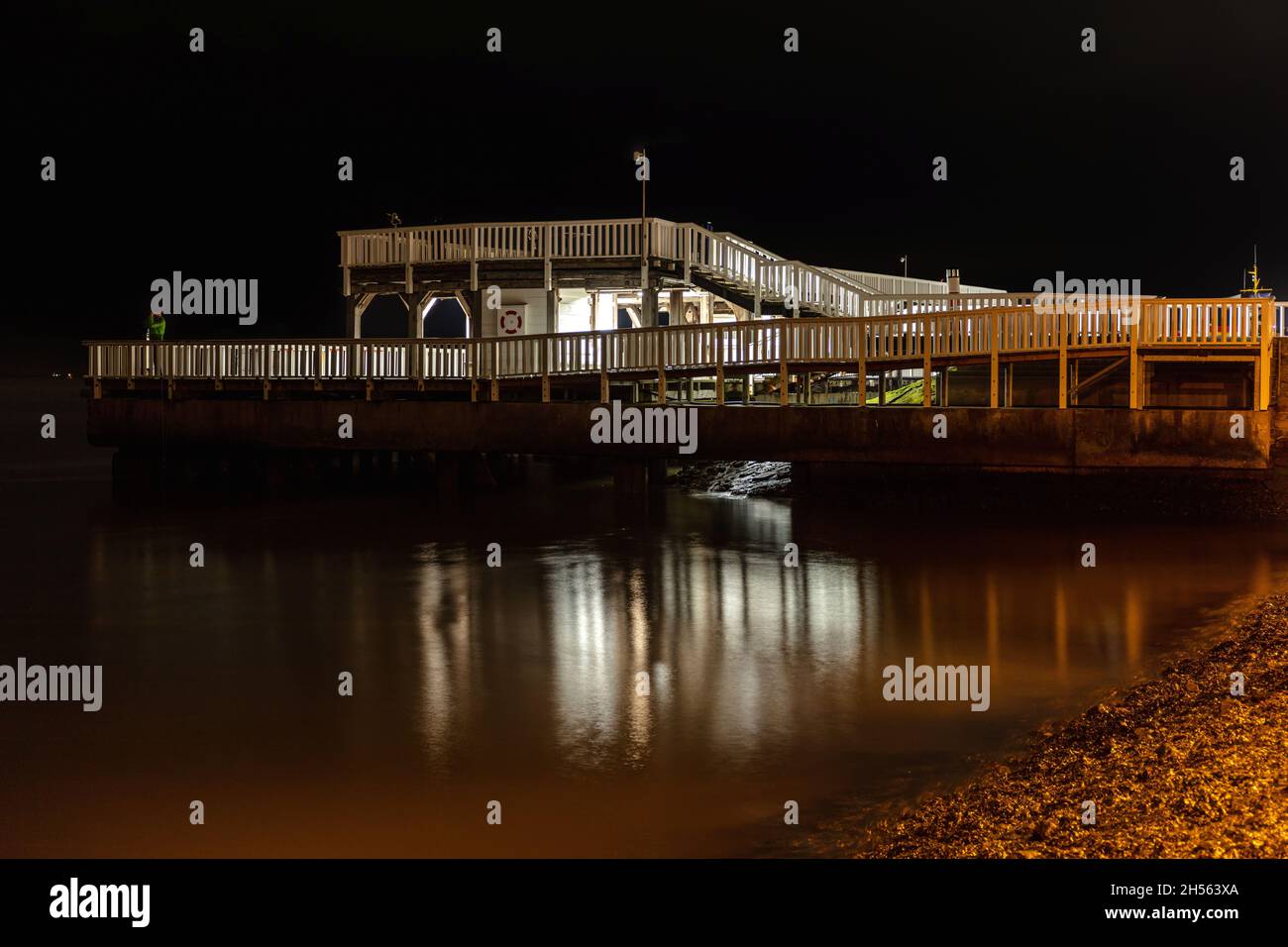 ‘Alte Liebe’ (‘Old Love’), famous observation deck in Cuxhaven, Germany at the river Elbe at night Stock Photo