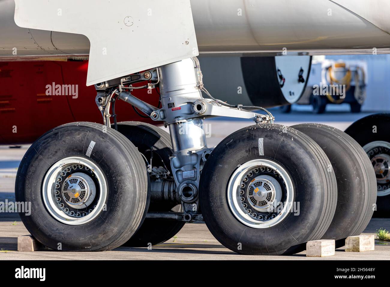 main landing gear of a stored Airbus A330-300 Stock Photo