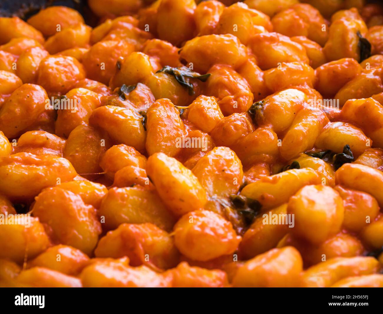 Italian potato gnocchi pasta with tomato sauce and mozzarella cheese